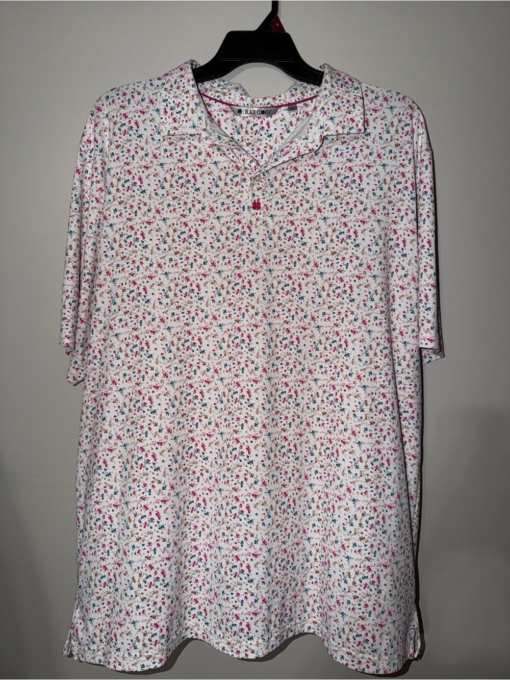 Men's White Polo with Pink & Blue Micro Floral Print